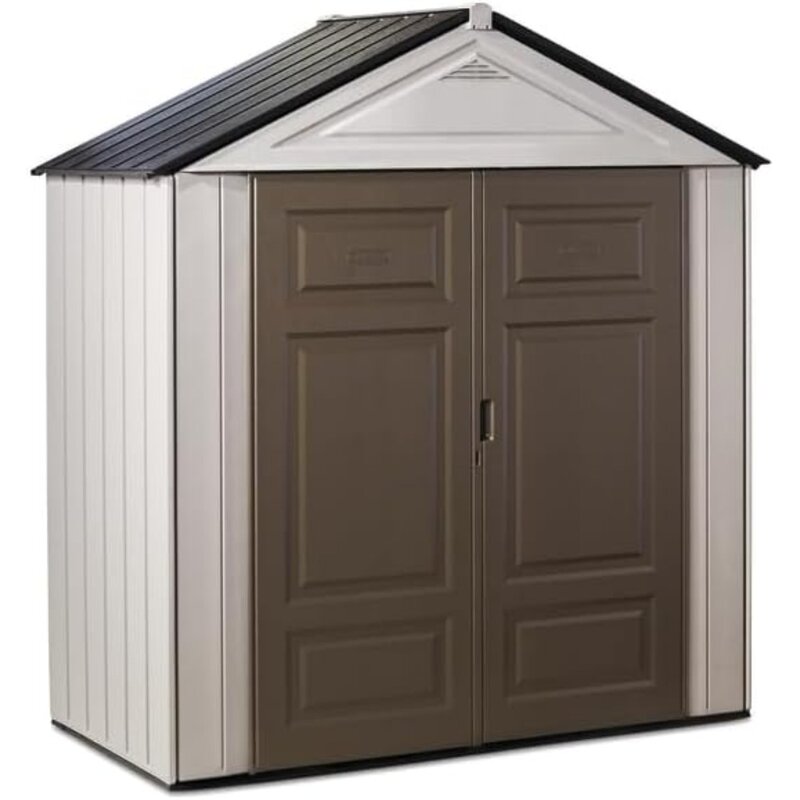 Large Resin Outdoor Storage Shed, 7 x 3.5 ft., Gray and Brown, with Space-Saving Profile for Home/Garden/Pool/Back-Yard