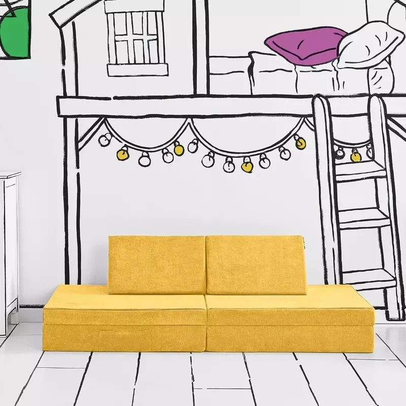 Kids and Toddler Play Sofa, Convertible Folding Sofa, Durable Foam Modular Design, Sunflower Yellow