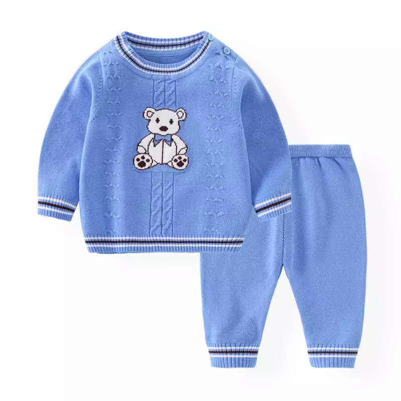 Bear Printed Knitted Sweater Clothes Sets para crianças, bebês meninos e meninas, malhas, pulôver Tops, calças compridas, crianças Casual Outerwears
