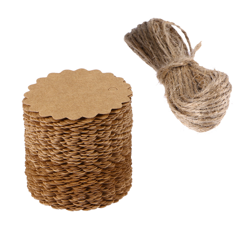 60mm Round Scalloped Kraft Paper Card / Gift Tag / DIY Tag / Luggage Tag / Price Label With 10M Jute Twine (Brown)