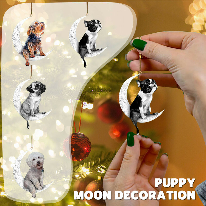 Animal sentado en la Luna sentado creativo de Navidad, decoración colgante, bolas de adorno de muérdago colgante
