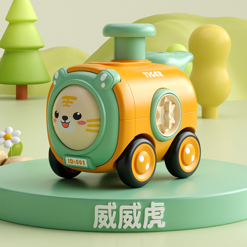 New Inertia Toy Car Press Face Changing with Whistle Small Train Crash Resistant Cartoon Car Children's Parent Child Interaction