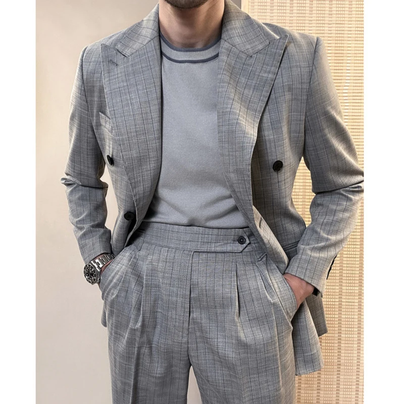 High Quality Wedding Suit For Men Business Formal Casual Double Breasted  Dress Suit 2 Pieces Office Work Party Prom Costume