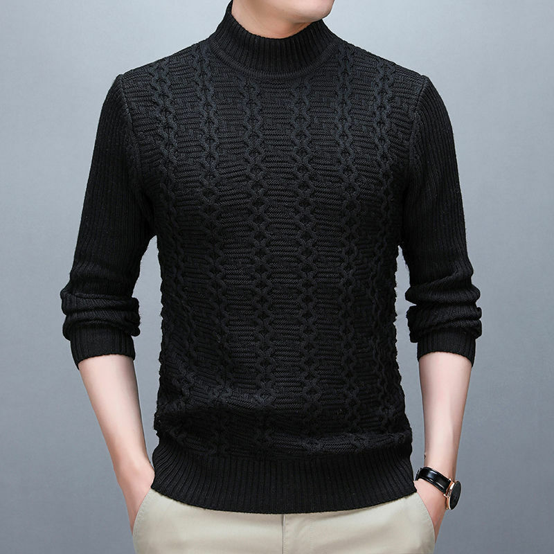 Herfst Winter Mannen Dikker Mock Nek Truien Koreaanse Nieuwe Mode Casual Lange Mouw Mannelijke Kleding Slanke Dieptegebreide Pullovers
