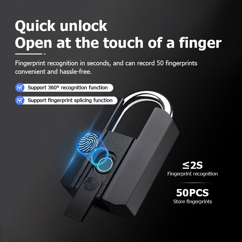 TTLock impermeável com Bluetooth, Cadeado inteligente, Fechadura de impressão digital, Keyless Mini Bag, Portable Electronic Door Lock, IP67