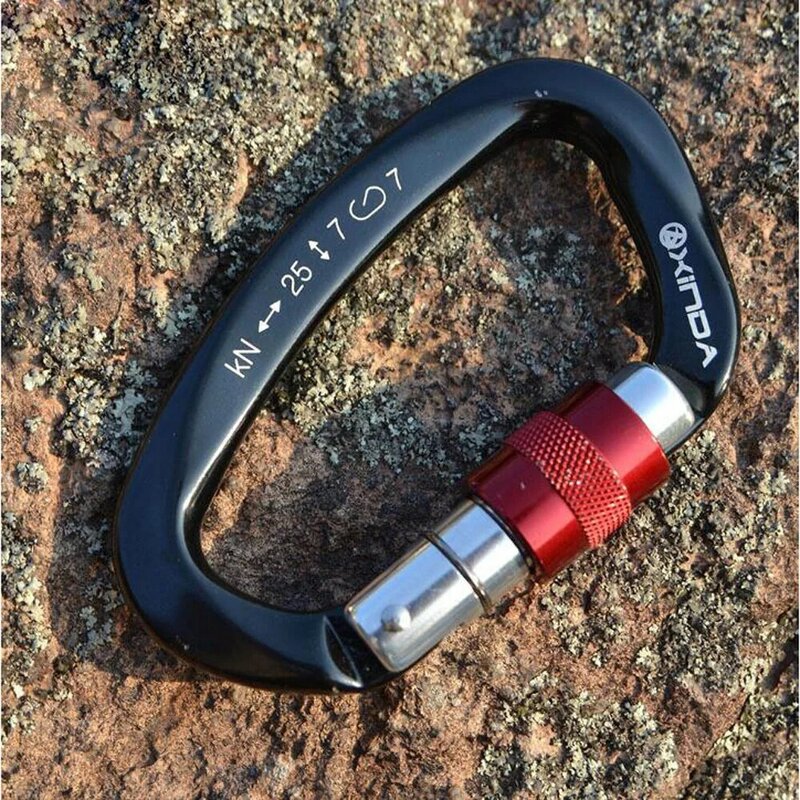 XINDA 25KN Mountaineering Caving Rock Climbing Carabiner D Shaped Safety Master Screw Lock Buckle Escalade Equipement