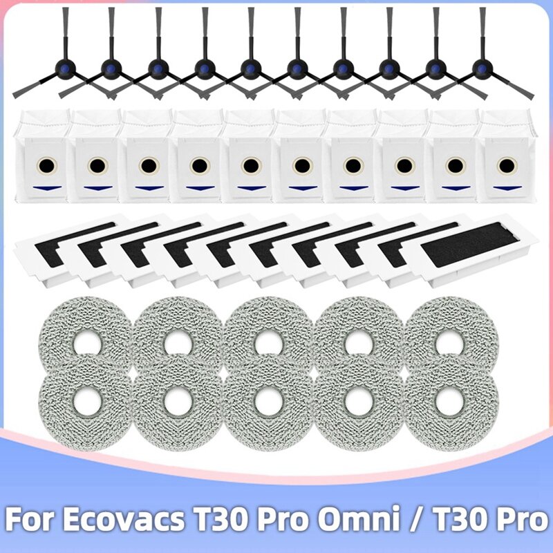 Pièces pour Ecovacs Deebot T30 MAX/T30 Pro Omni/DDX14, brosse latérale, filtre Hepa, vadrouille, chiffon, gril, sac à poussière