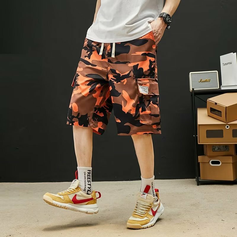 Шорты-карго мужские камуфляжные, короткие мешковатые штаны с несколькими карманами, на шнуровке, большие размеры 3XL 2023, летняя одежда