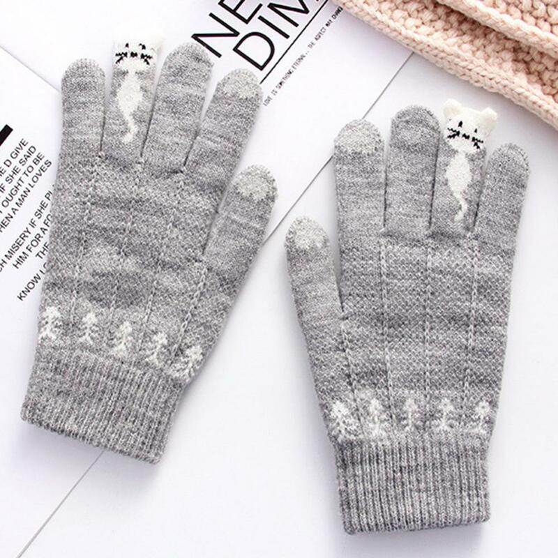 Faux Cashmere Women Winter Gloves Thermal Touch Screen Windproof Warm Gloves Cartoon Cats Gloves Full Finger Knitted Mittens