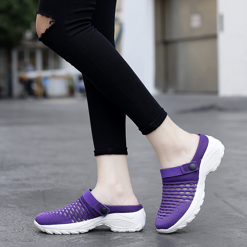 Женские сетчатые тапки STRONGSHEN, повседневные Нескользящие сандалии на платформе, дышащая Уличная обувь для прогулок