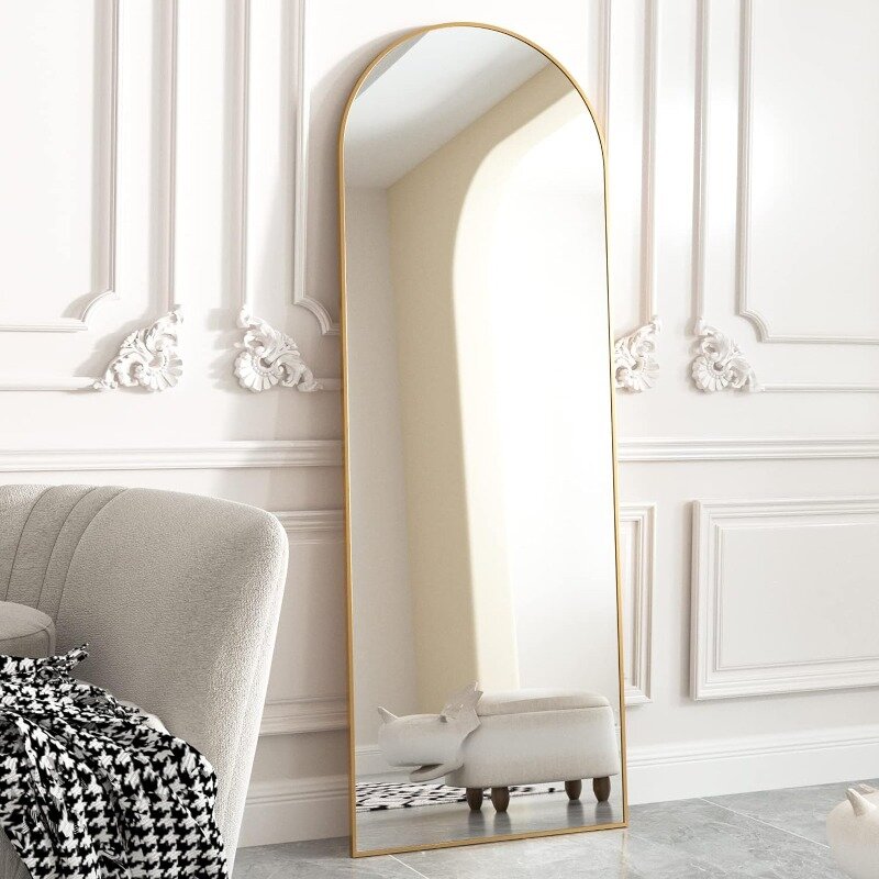 Cermin gantung panjang penuh, rangka aluminium panjang 64 "x 21" melengkung bebas berdiri