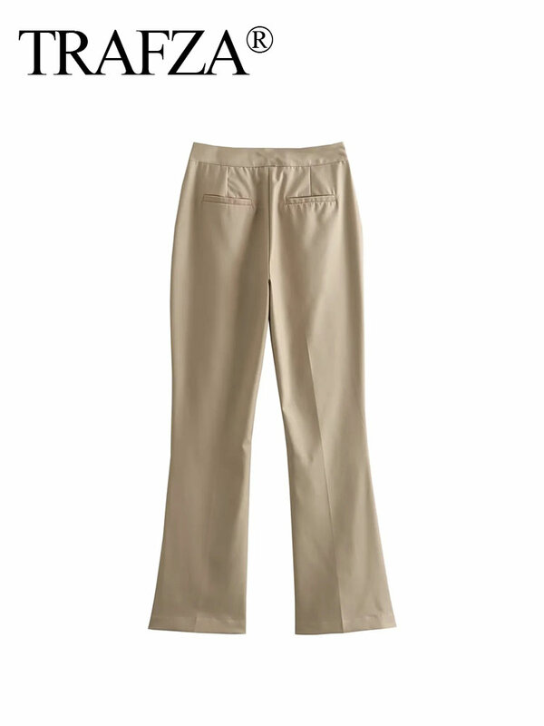 TRAFZA-Calças Flare Slim Fit para mulheres, calças com zíper, stretch, terno de escritório elegante, primavera, Y2K, 2024