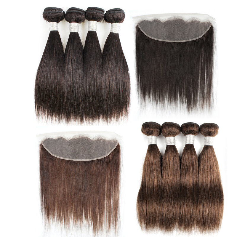 50g/pc Bundles with Frontal 13x4 Transparent Lace Pre-plucked Black Brown Straight Remy Human Hair Short Bob Style Mogul Hair