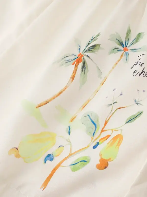Padrão de flor e pássaro feminino camisa de manga curta com decote em v, blusa de botão, shorts de cintura alta, conjunto de 2 peças, 2024