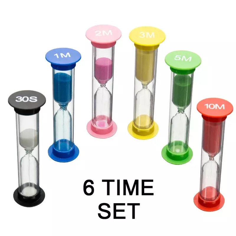 6 Stuks Zandloper Plastic Zandloper Timer Kleurrijke Zandloper Zandloper Kleine 30sec/1Min/2Min/3Min/5Min/10 Minuten Zandklok Timer