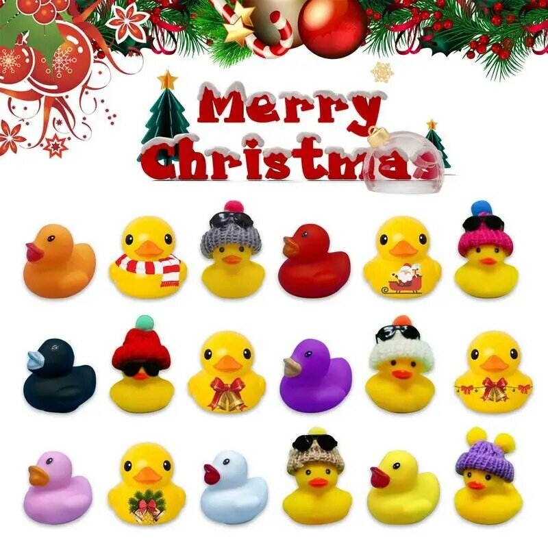 24 hari kalender kedatangan Natal 24 buah Set bebek bak mandi lucu hadiah mainan hitung mundur Natal untuk anak-anak teman keluarga
