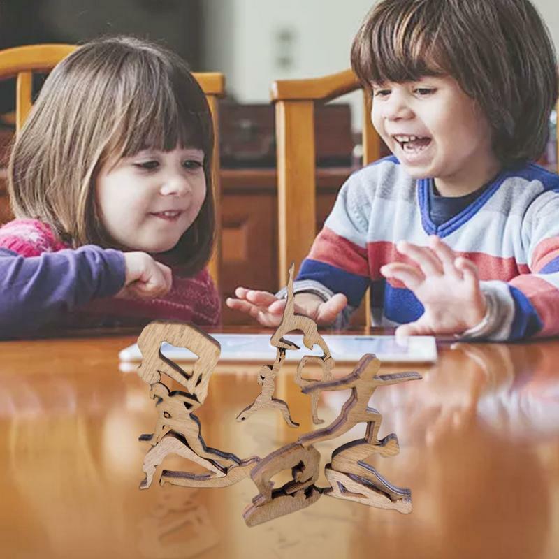 ตุ๊กตาไม้ขนาดเล็กตั้งโต๊ะตุ๊กตาแมวของเล่น permainan susun สมดุล12รูปทรงที่แตกต่างกันสำหรับพ่อแม่และลูก