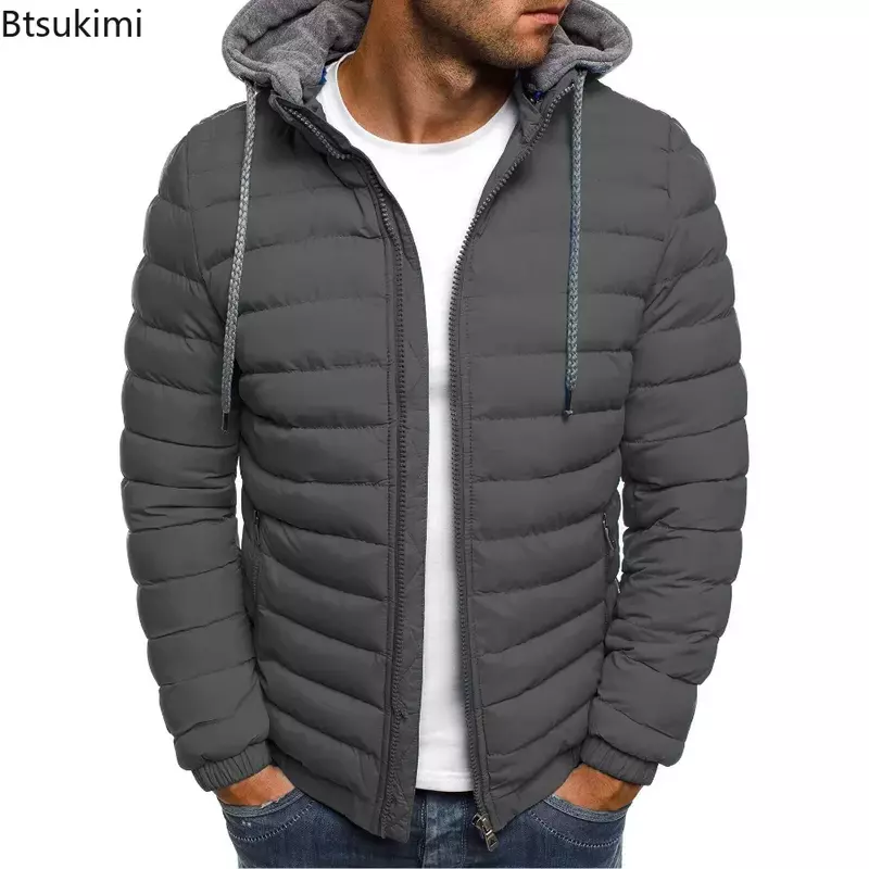 Nowa jesienno-zimowa męska parki solidna bawełniana bluza z kapturem kurtka na co dzień ciepłe ubrania męskie płaszcz Streetwear kurtka pikowana mężczyzna
