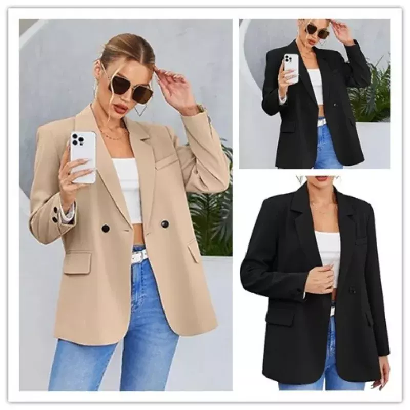 European and American solid color small suit 2024 autumn/winter OL commuting lapel slim fit cardigan temperament suit YBF51-3