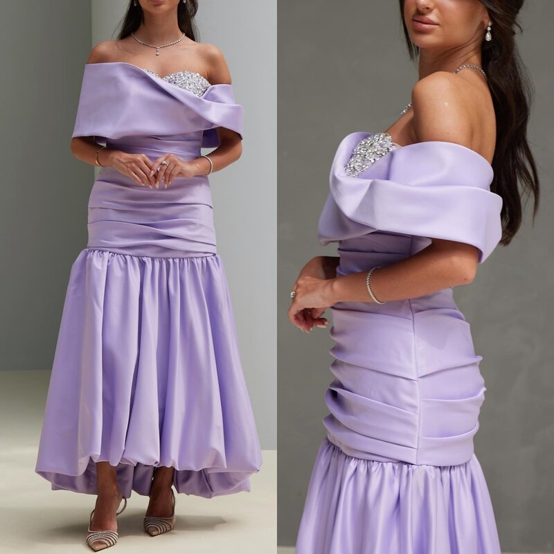 Satynowa, drapowana z koralikami sukienki Midi suknia okolicznościowe z linii celebrytów
