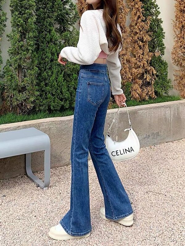 Polsino diviso Streetwear donna Jeans larghi Y2K nappa pantaloni larghi femminili a zampa primavera autunno taglia moda pantaloni dritti Casual