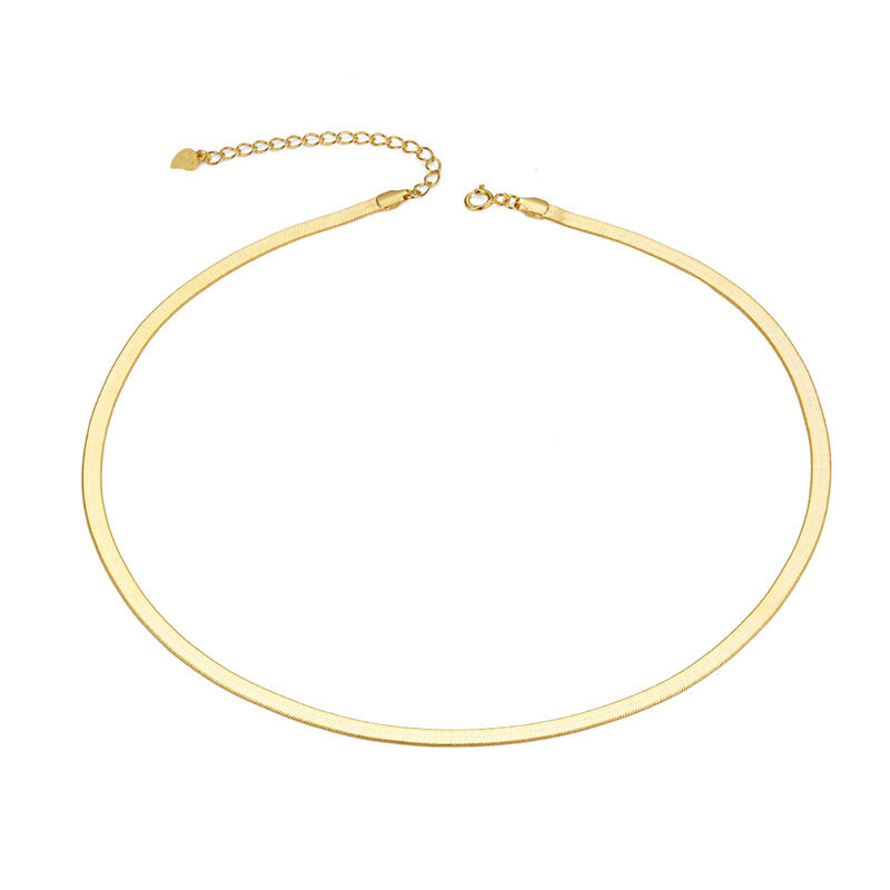 Cadena de serpiente plana fina S925 de plata pura 100%, Gargantilla corta chapada en oro de 18K, collar para mujer, regalos de cumpleaños, joyería de plata
