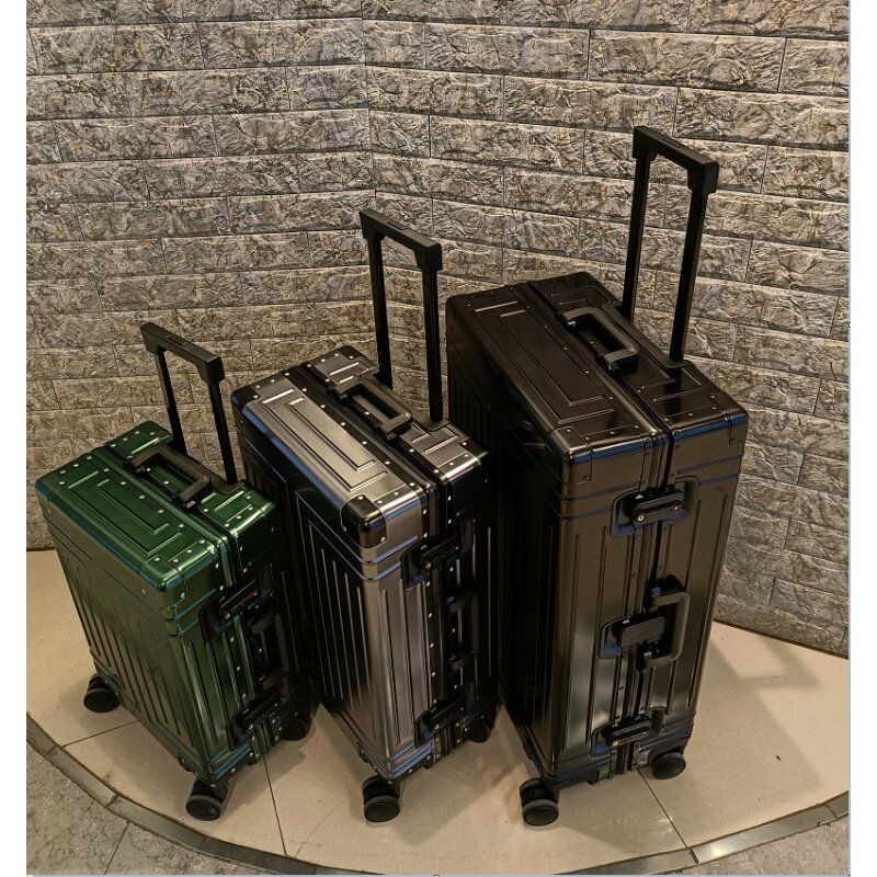 Kotak bagasi perjalanan, koper berpergian kotak troli logam paduan alumunium untuk pria dan wanita