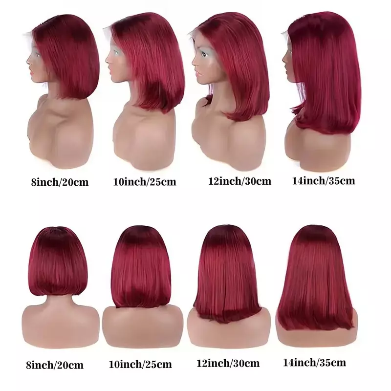 13x4 99J синтетические человеческие волосы короткий боб парик темно-красный бордовый цвет полный фронтальный боб парик с тупым отрезным косточком прямой для черной женщины