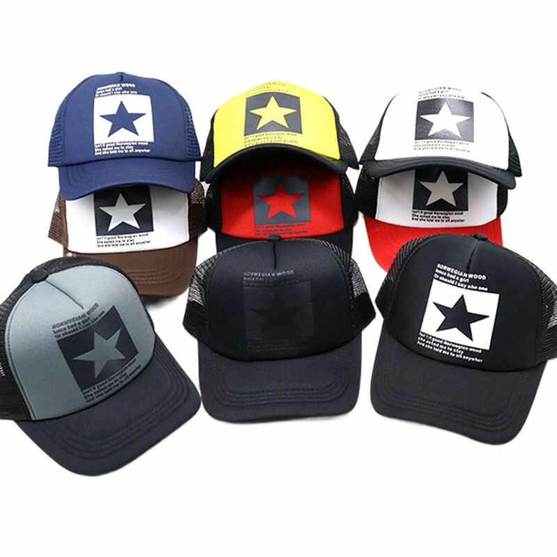 Casual Breathable Korean Letter Outdoor Five-pointed Star Snapback Cap Baseball Cap Visors Cap Mesh Hat
