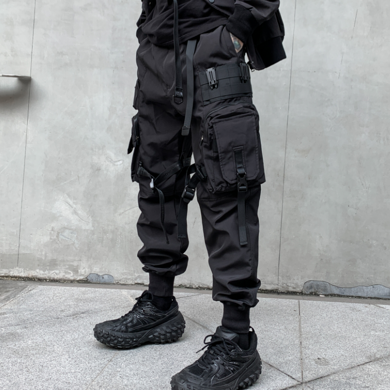 Pantalones Cargo con múltiples bolsillos para hombre y mujer, pantalón de chándal Punk Harajuku, Hip Hop, ropa de calle informal con cinta