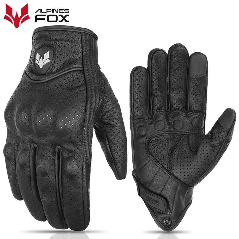 2023 Summer New Vintage Leather Motorcycle Gloves Men Black Wear-resistant Guantes Touchscreen Anti-slip Retro Motobiker Luvas