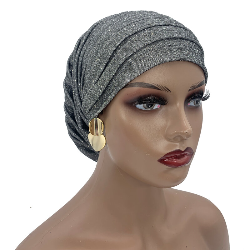 Блестящий плиссированный Африканский тюрбан, женская головная повязка, нигерийский стиль, головной убор, женский свадебный головной убор, головной убор