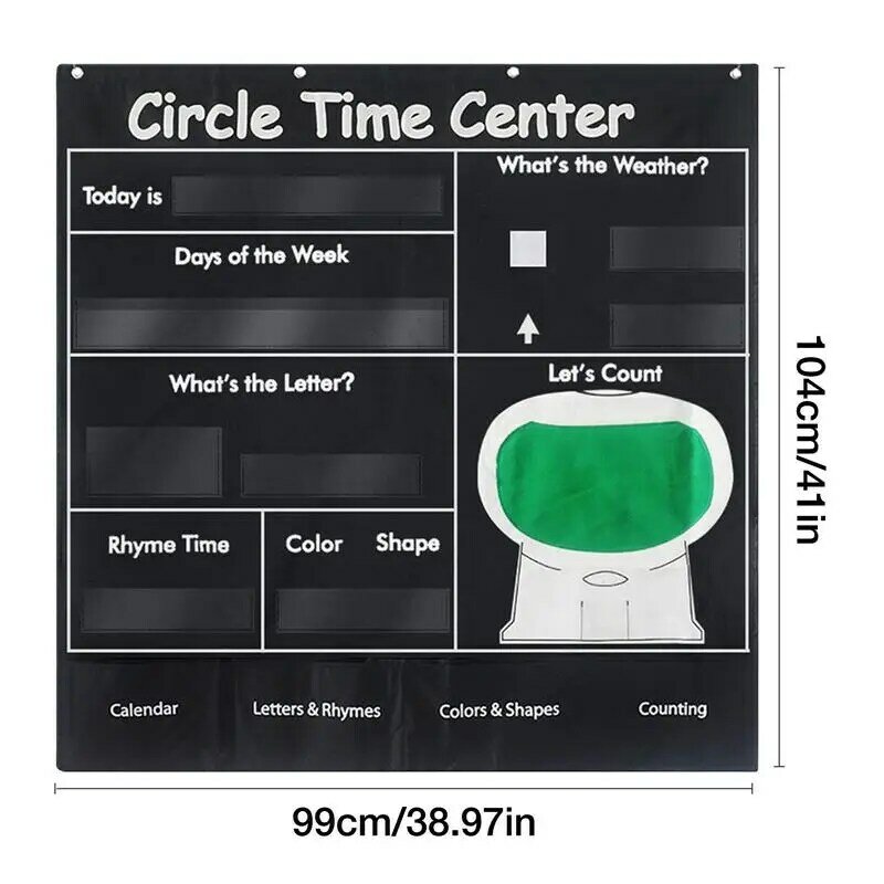 Centro de tiempo circular para niños, aula preescolar, Centro de Aprendizaje de tiempo circular, gráfico de bolsillo, texto, imágenes de rima, bolsillo