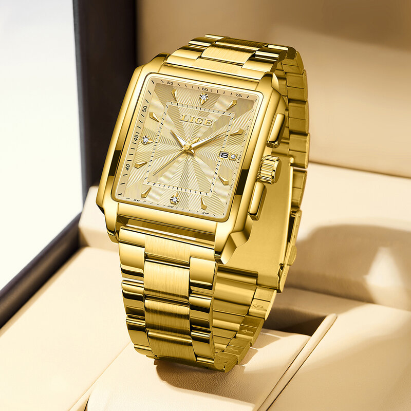 LIGE Fashion kwadratowy zegarek damska luksusowa marka damska ogląda na co dzień Sport wodoodporny kwarcowy z chronografem zegarek na rękę Montre Femme