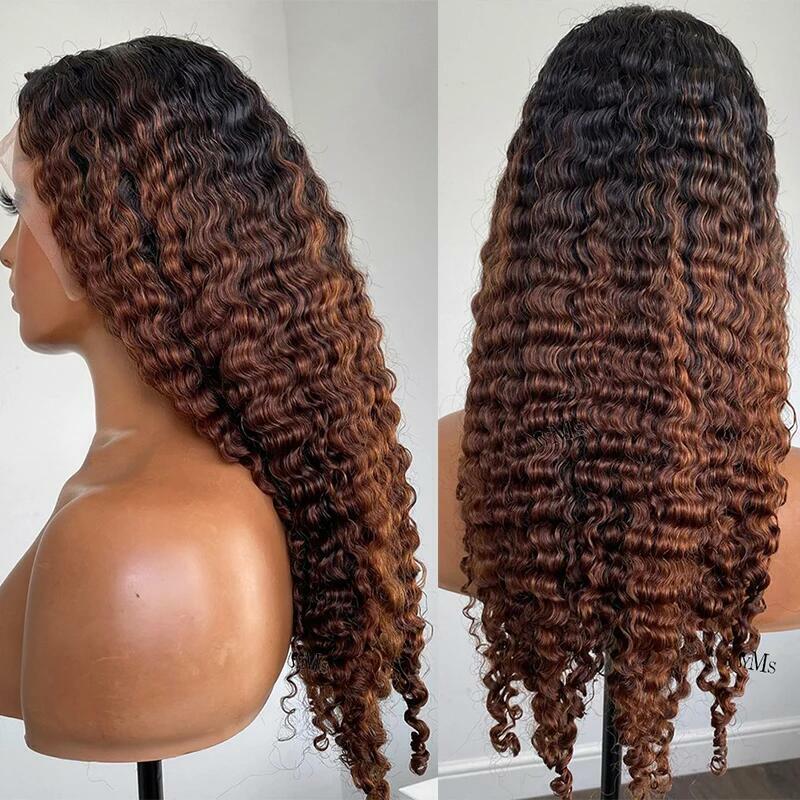 Long 180Density Soft Ombre Brown 26“ Kinky Curly Lace Front Wig For Black Women BabyHair Glueless Preplucked Heat Resistant Wig