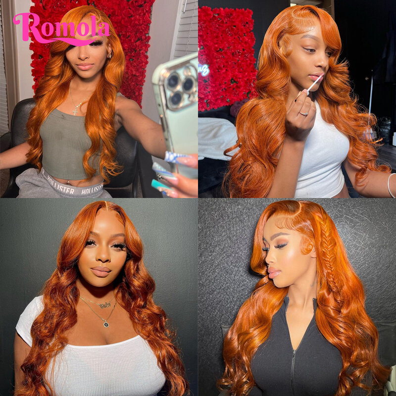 Orange Ginger 13x6 Hd Lace Frontal Wig 30 Inch Transparent Colored Human Hair Wigs Brazilian 13x4 Body Wave Lace Front Wig