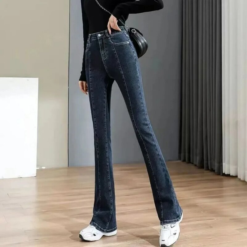 Calça jeans de virilha aberta invisível feminina, jeans de cintura alta, slim fit, tornozelo reto, leve, sexo ao ar livre, namorado