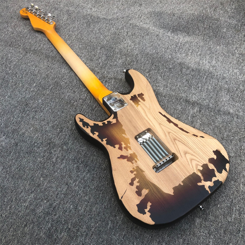 Antique electric guitar, relic making, ash wood, cow bone string pillow, real photos, free shipping, wholesale and retail