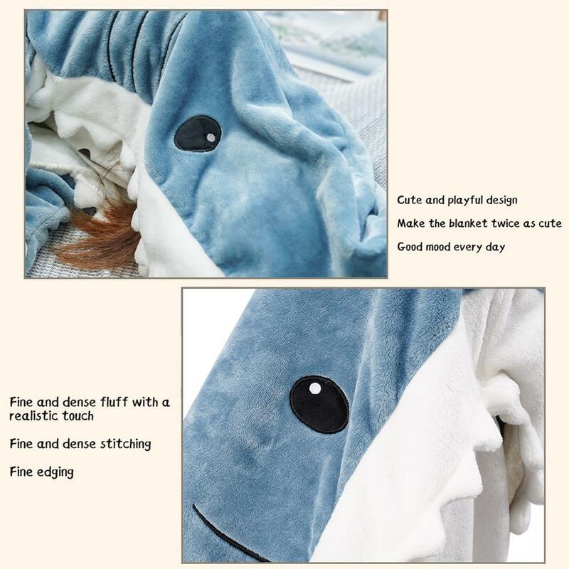 Cobertor de flanela tubarão para crianças e adultos, xale quente e confortável, pijama de flanela, amantes e adultos fofos