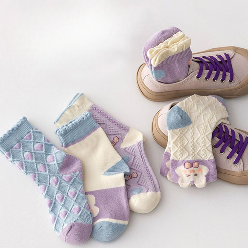 5 Pairs Lot Cute Rabbit Children Socks Summer Breathable Mesh Girls Middle Tube Socks   Kids  Girl Ruffle Socks