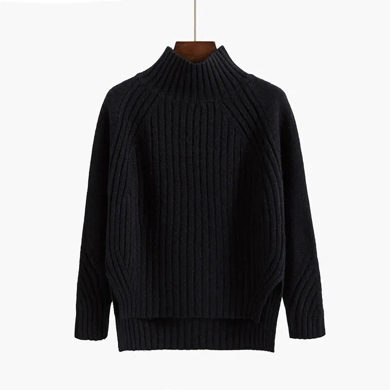 Maglione dolcevita da donna Pullover moda invernale maglione da donna in maglia elastica Casual Solid Black top Basic femminili