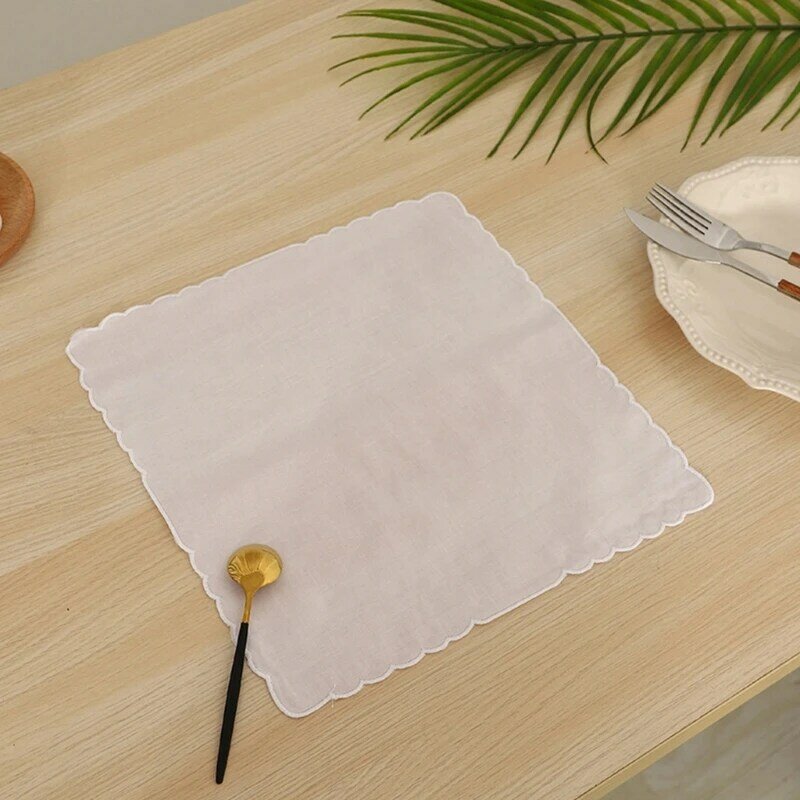 Soft and Elegant Lady Cotton Handkerchiefs Lace White Hankies for DIY Embroidery Tableware Cotton Women Hankies Party