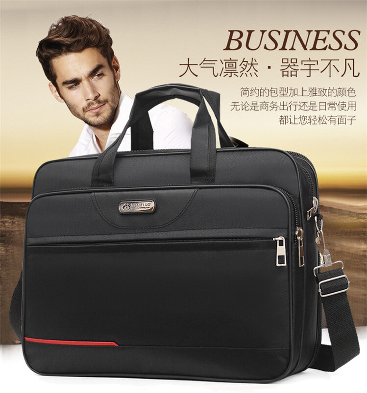 ナイロン製ラップトップバッグ,ジッパー付き,ビジネスショルダーハンドバッグ,シンプルなスタイル,14インチ