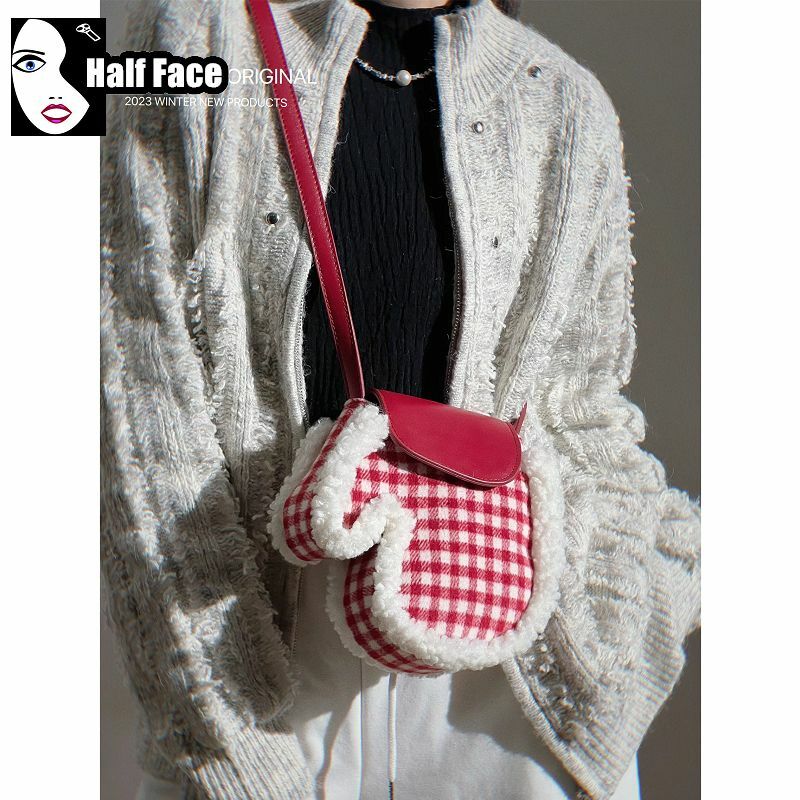 Y2K Girls Harajuku Women’s Gothic Steam Punk Maillard Suede Furry One Shoulder Mini Phone Bag Lolita Crossbody Glove Bags Tote