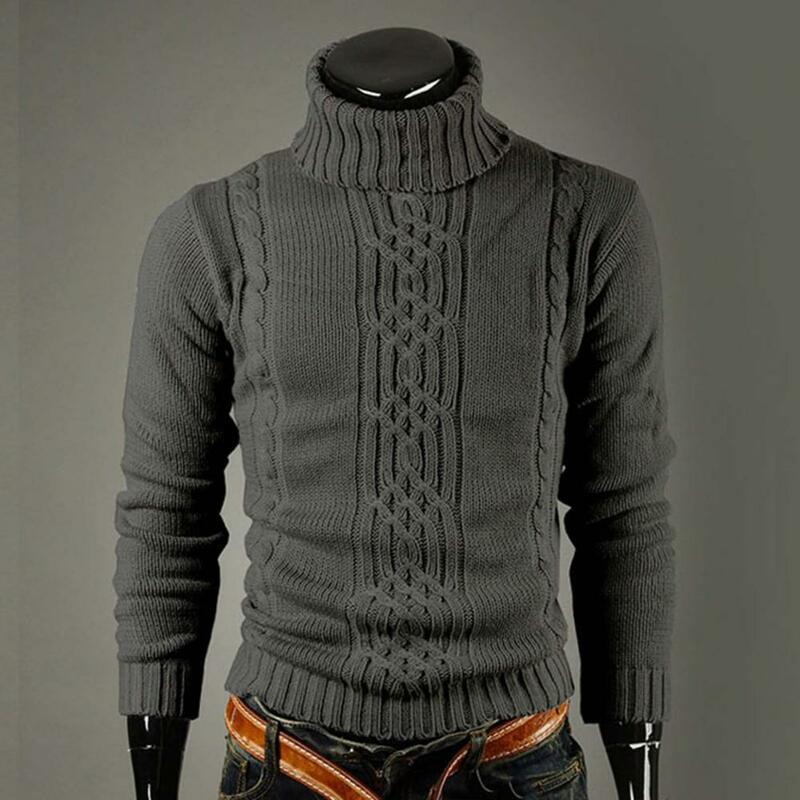 Облегающий Повседневный свитер, водолазка, зимняя одежда, вязаный свитер, мужские ребристые манжеты, облегающий свитер