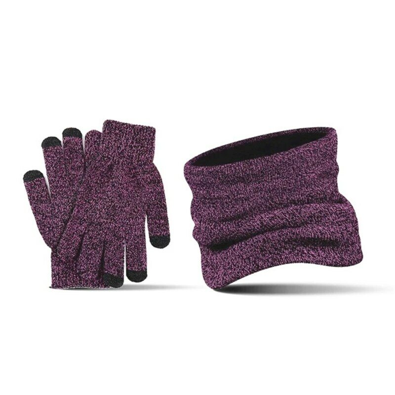 Unisex ถักหมวกผ้าพันคอถุงมือชุดสำหรับฤดูหนาวผ้าพันคอห่วงถุงมือลื่น WARM หมวกผ้าพันคอถุงมือ Combo สีทึบ