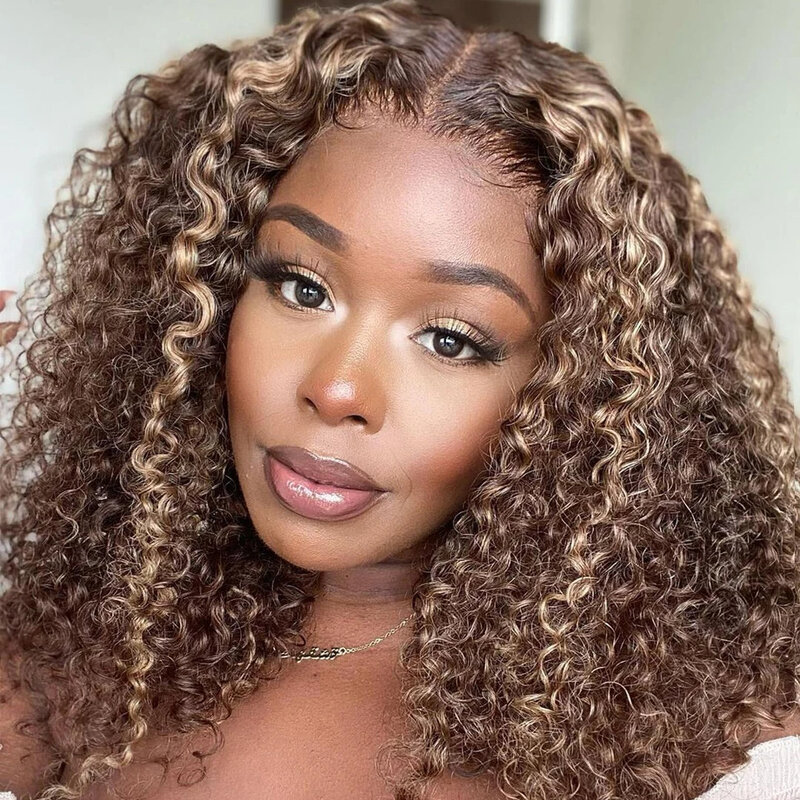 13x4 Short Bob Lace Front Highlight Wig Human Hair Wigs For Women Brazilian Wigs On Sale Curly Water Wave Deep Wave Frontal Wig