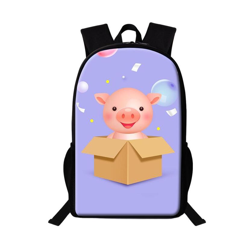 귀여운 만화 돼지 패턴 십대 어린이 학교 가방, 소녀 소년, 데일리 캐주얼 백팩, 여성 남성 여행 배낭