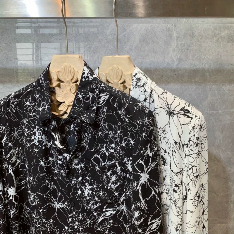 홍콩 스타일 폴로 칼라, 맞춤형 프린트, 루즈핏 캐주얼, 잘생긴 긴팔 셔츠, 용수철 여름 패션, 2024 신상