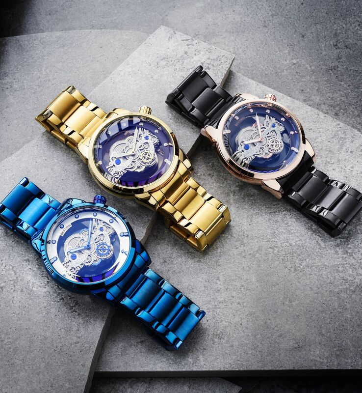 럭셔리 비즈니스 새로운 남성용 시계, 골드 빅 다이얼 시계, 남성 스테인레스 스틸 밴드 패션 남성 손목 시계